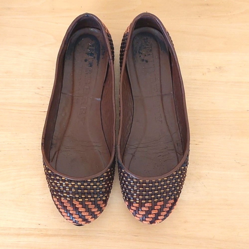 Burberry multicolor leather and cotton woven flat shoes